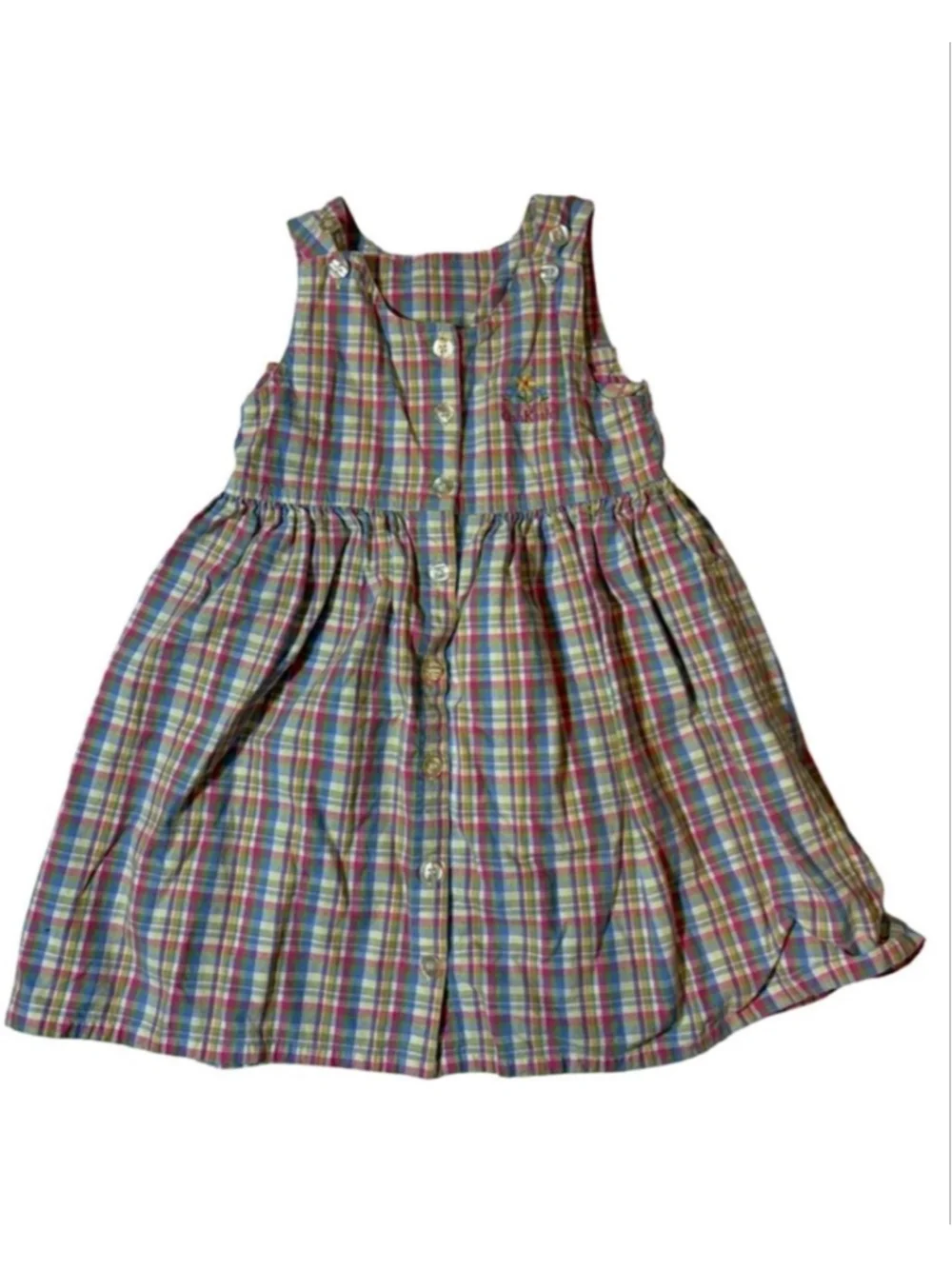 Vintage OshKosh B’gosh Pastel Plaid Cotton Dress Toddler Girls 6X Cottagecore
